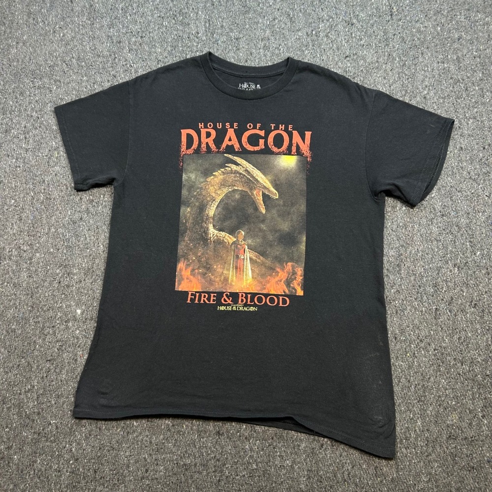 House of the Dragon Fantasy Mens Size M Black Fire & Blood‎ Graphic T-Shirt